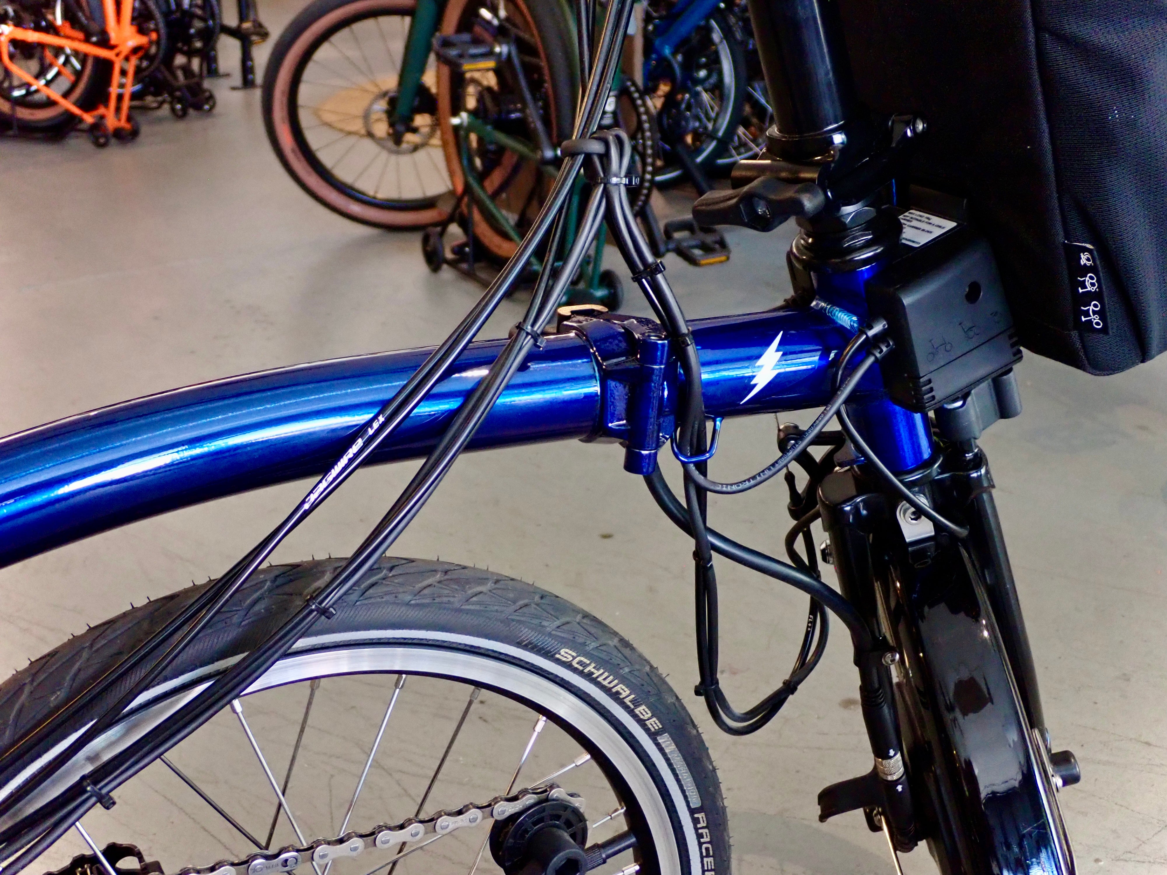 USED 2021 Brompton Electric C Line Bolt Lacquer Blue w/ Rack