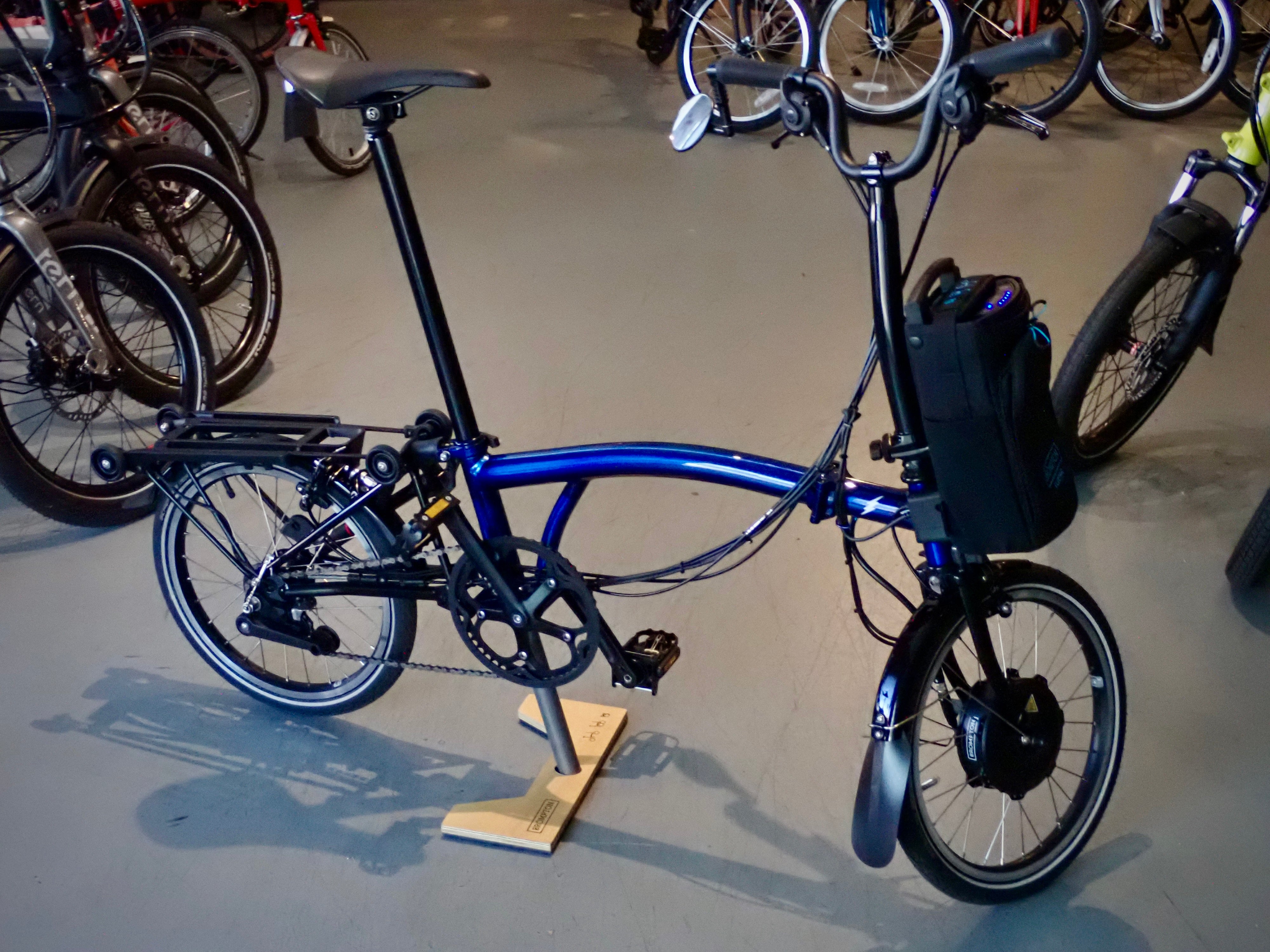 USED 2021 Brompton Electric C Line Bolt Lacquer Blue w/ Rack